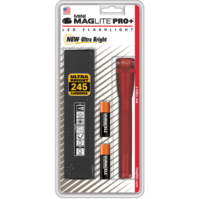 Maglite SP+P03H Mini Maglite Pro+ 2AA LED Flashlight with Holster (Red)