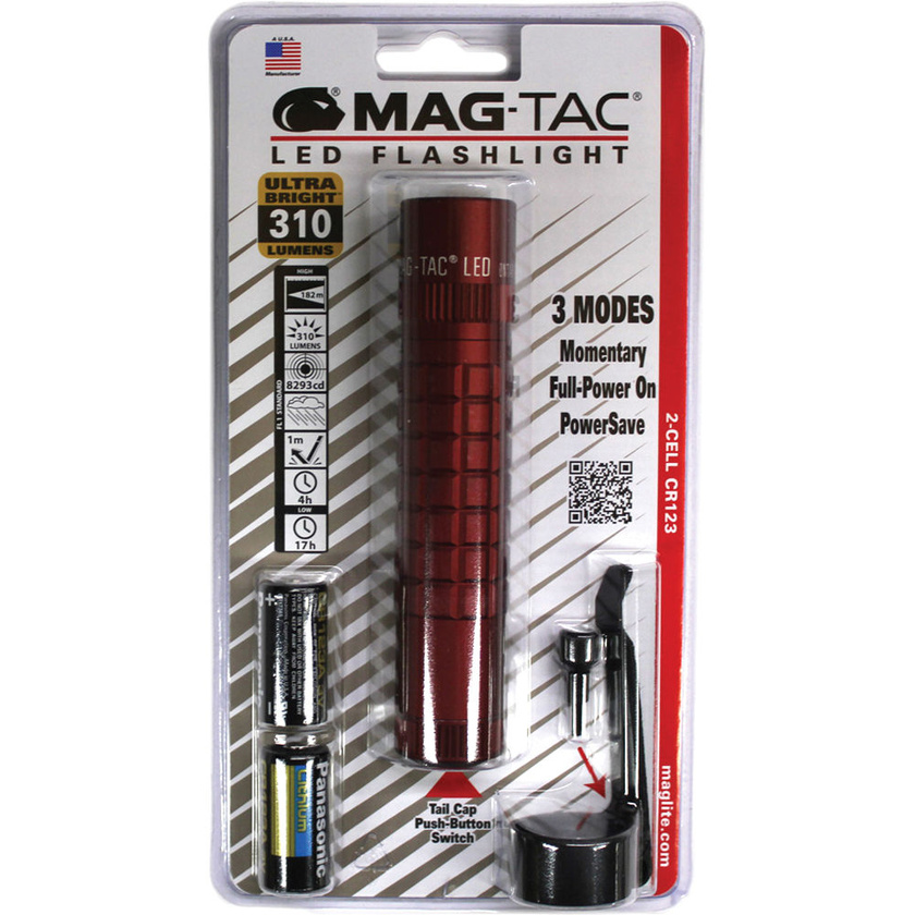 Maglite Mag-Tac LED Flashlight (Plain Bezel, Crimson Red)