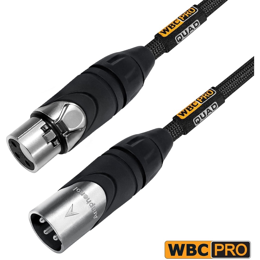 WORLDS BEST CABLES Pro-Quad Balanced XLR Cable with Amphenol XLR Connectors (1')
