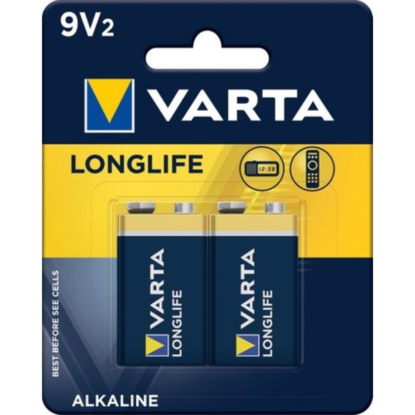 Varta Alkaline Longlife 9V Batteries (2 Pack)