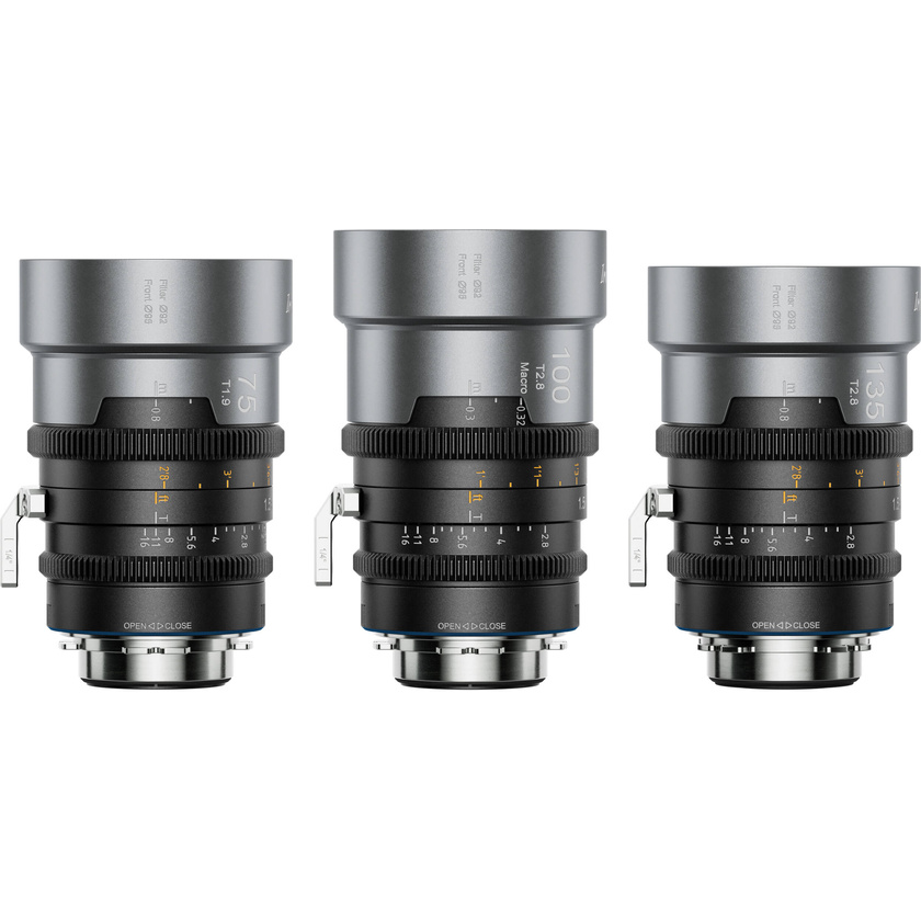 Sirui IronStar Series 75, 100 & 135mm T1.9/2.8 Full-Frame Anamorphic Lens Set (ARRI PL/Canon EF, Blue Flare)