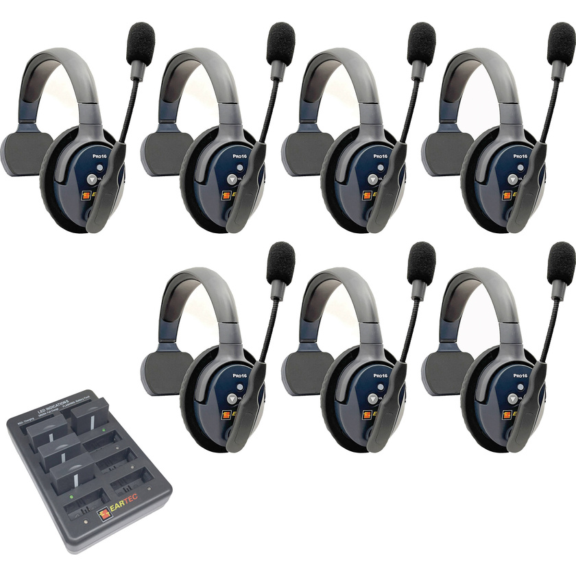 Eartec UltraLITE Pro16 Full-Duplex Wireless Intercom System with 7 Single-Ear Headsets (2.4 GHz)
