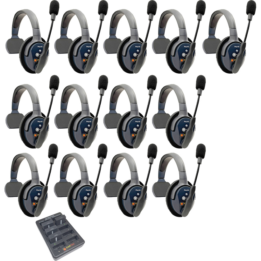 Eartec UltraLITE Pro16 Full-Duplex Wireless Intercom System with 13 Single-Ear Headsets (2.4 GHz)