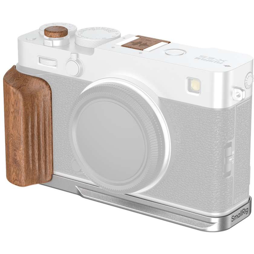 SmallRig 5984 L-Shaped Mount Plate with Wooden Handle for FUJIFILM X-E5 (Rosewood, Silver)