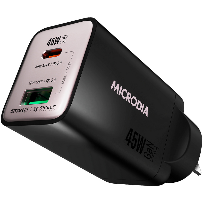 MICRODIA SMARTCube Nano 45W Dual Port GaN Wall Charger (Black)