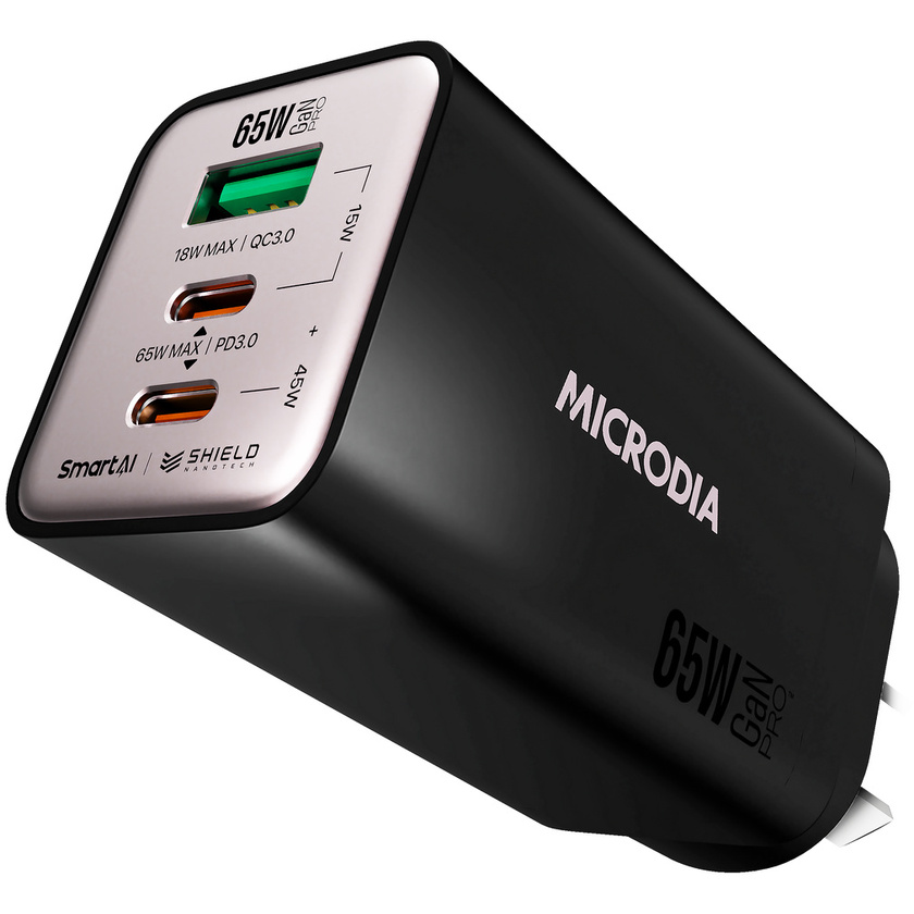 MICRODIA SMARTCube Nano 65W Tri Port GaN Wall Charger (Black)