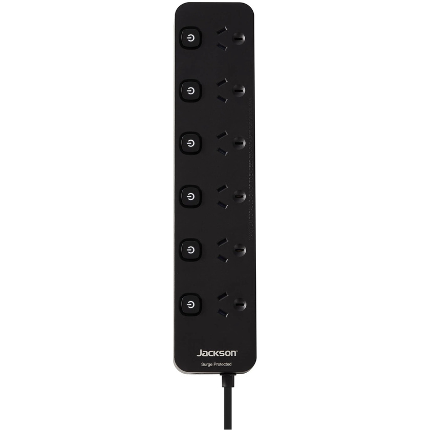Jackson PT1816 Surge Protected Powerboard - Black (6 Outlet)