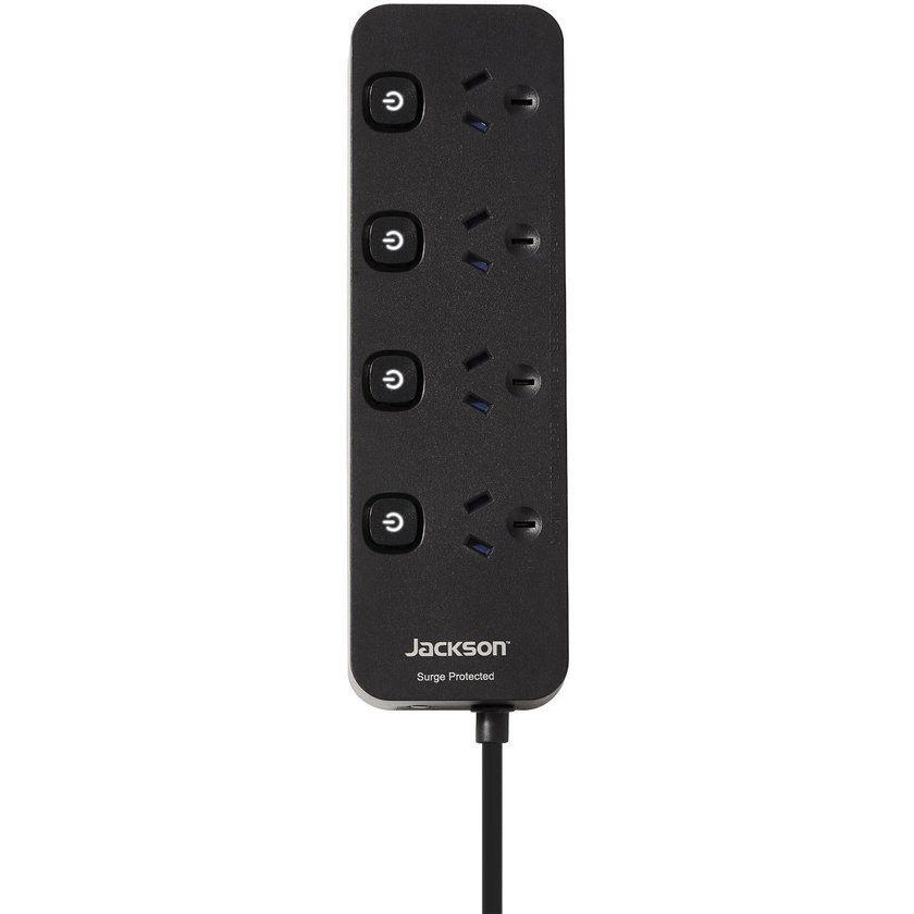 Jackson PT1814 4-Oultet Switched Surge Protected Powerboard w/Individual Switches Black