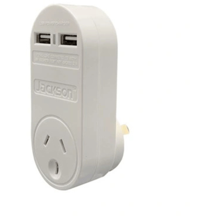 Jackson PT1-USB Single Plug USB Wall Charger - 2x USB Charging Outlets