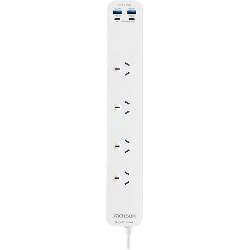 Jackson PT20W44W 20W USB-A + USB-C, 4 Outlet Powerboard (White)