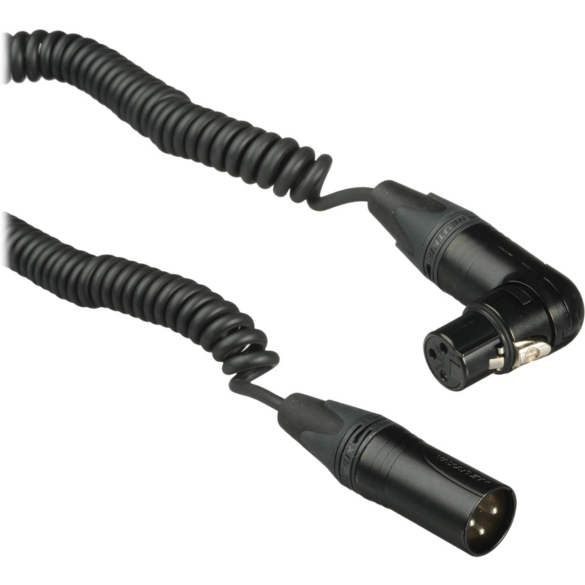 Kopul Coiled 3-Pin XLR-M to Angled 3-Pin XLR-F Cable - 1.5 to 5' (0.45 to 1.2 m), Black