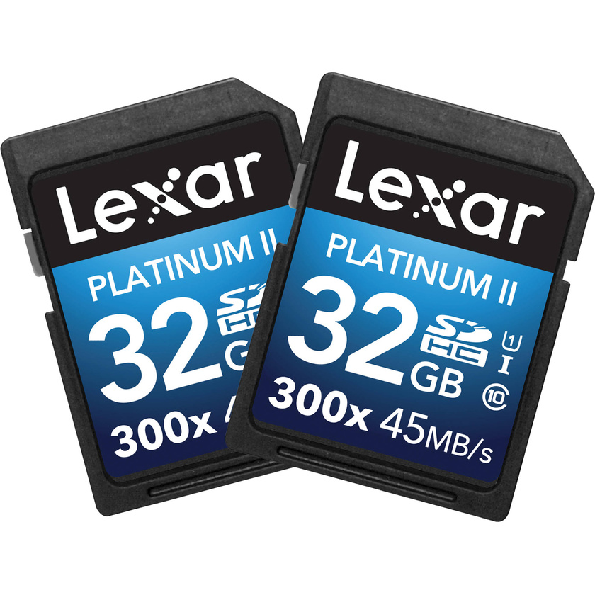 Lexar 32GB Platinum II UHS-I 300x SDHC Memory Card (Class 10, 2-Pack)