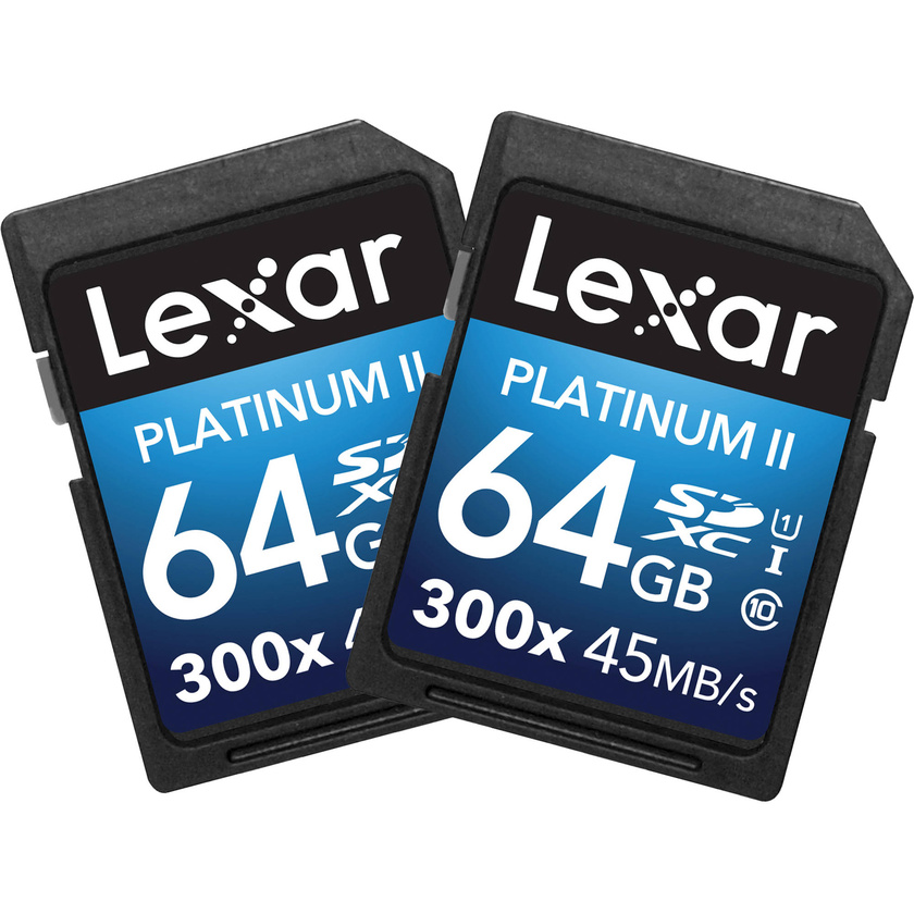 Lexar 64GB Platinum II UHS-I 300x SDXC Memory Card (Class 10, 2-Pack)