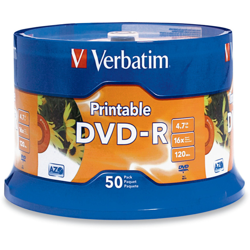 Verbatim DVD-R 4.7GB 16X White Inkjet Printable 50-pack Spindle