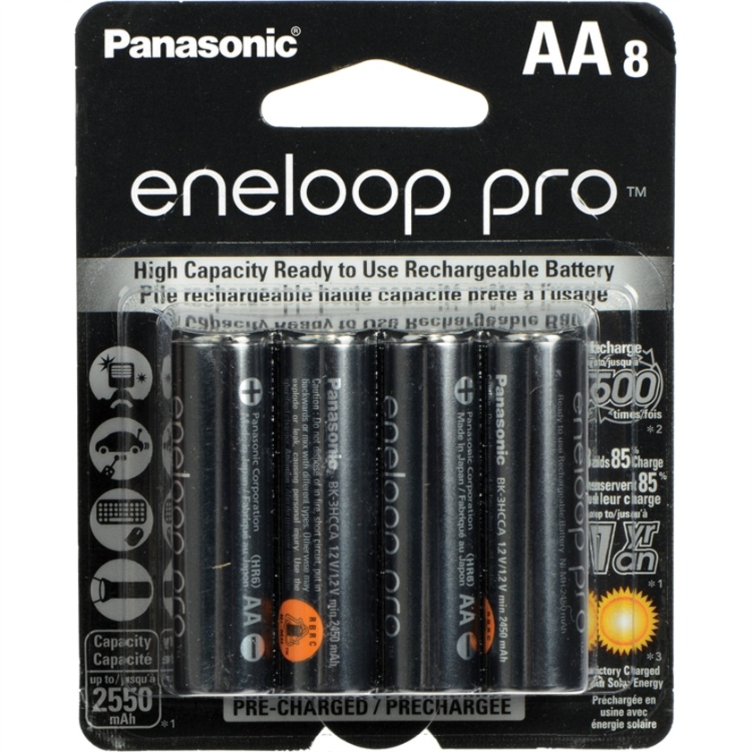 Panasonic eneloop pro AA Rechargeable Ni-MH Batteries (2550 mAh, Pack of 8)