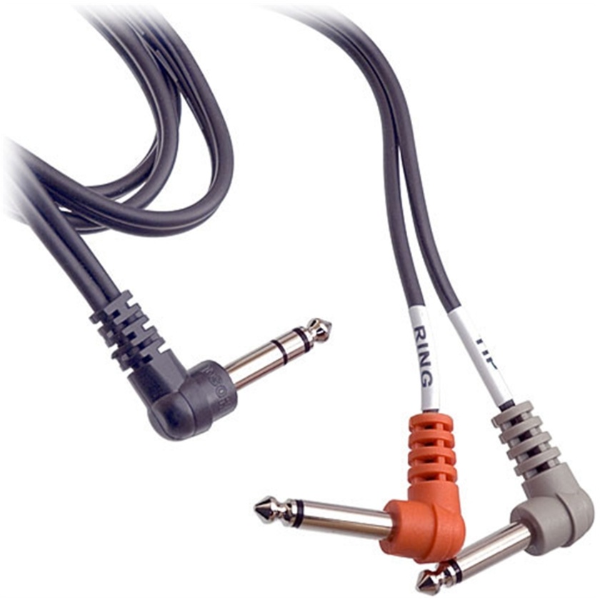 Hosa STP-201RR Stereo 1/4" Angled Male to 2 Mono 1/4" Angled Male Insert Y-Cable - 3.3'