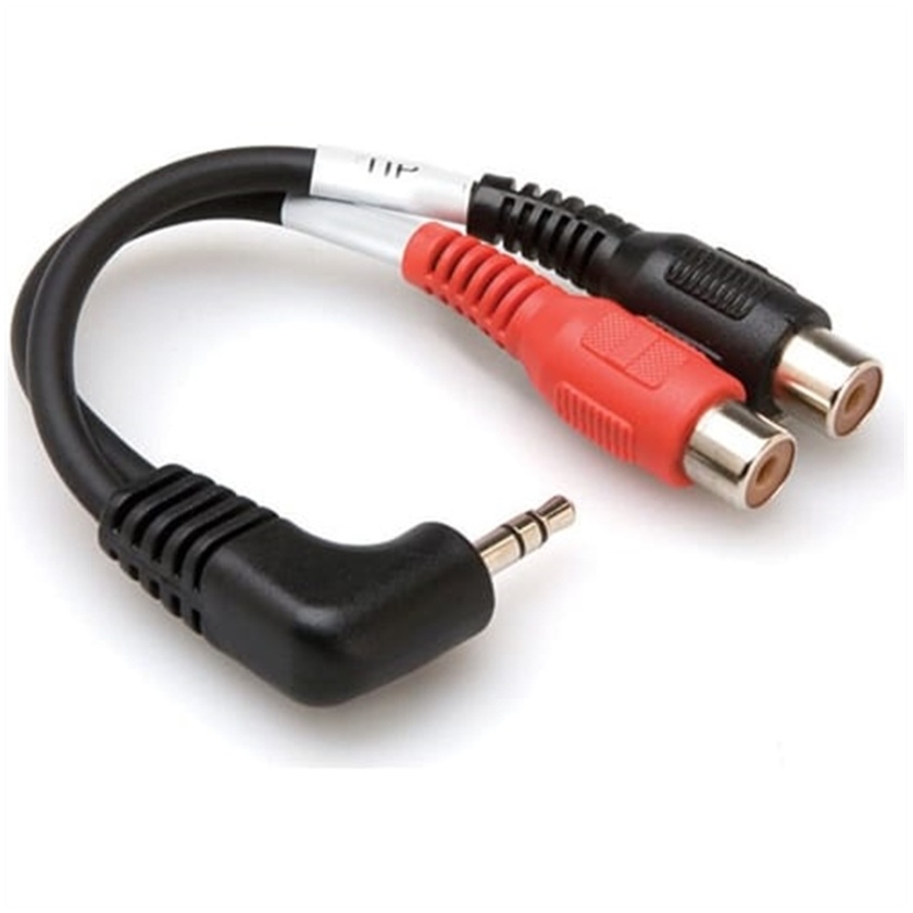 Hosa YRA-167 Stereo 3.5mm Mini Male Angled to 2 RCA Female Y-Cable - 6"