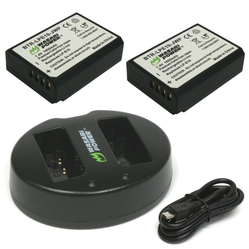 Wasabi Power Battery and Dual USB Charger for Canon LP-E10 (2-Pack)