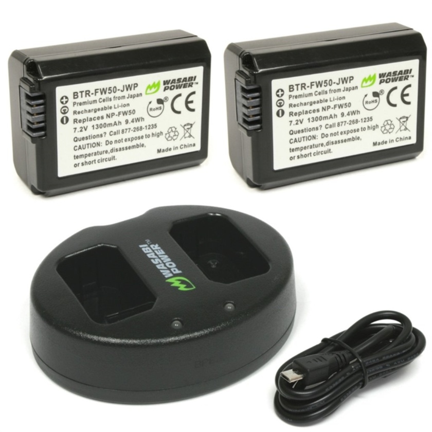 Wasabi Power Battery and Dual USB Charger for Sony NP-FW50 (2-Pack)