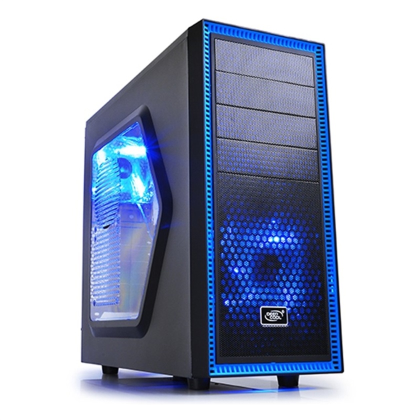 Deepcool Tasseract SW Black Mid Tower Case with Side Window Including 2 Blue 120mm LED Fans