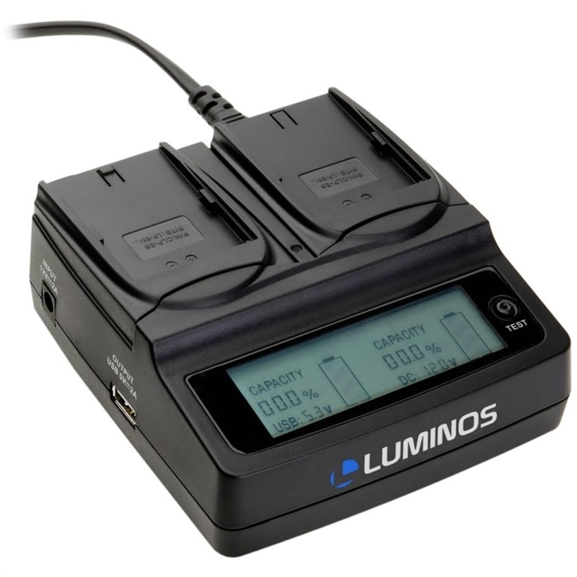 Luminos Dual LCD Fast Charger with LI-50B, VW-VBX090, D-Li88 Battery Plates