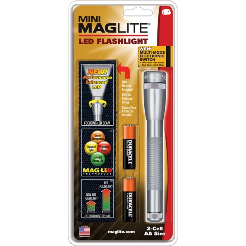 Maglite Mini Maglite 2AA LED Flashlight with Holster (Gray, Clamshell)