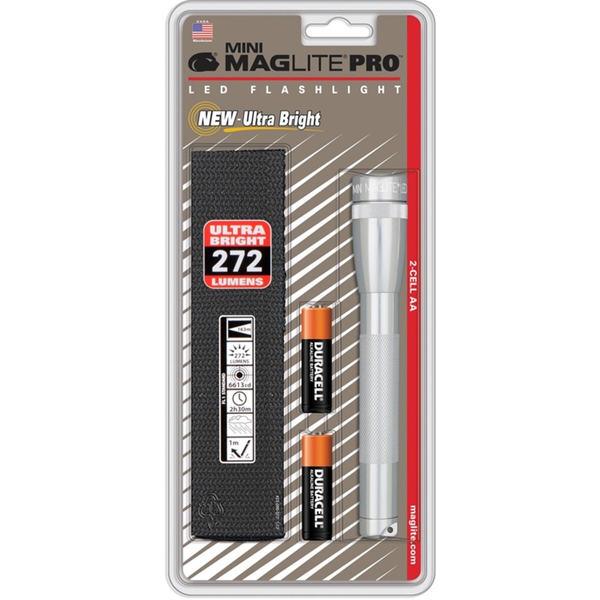 Maglite Mini Maglite Pro 2AA LED Flashlight with Holster (Silver)