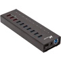 Xcellon 10-Port Powered USB 3.0 Slim Aluminum Hub with 3 Dual Data/Charging Ports