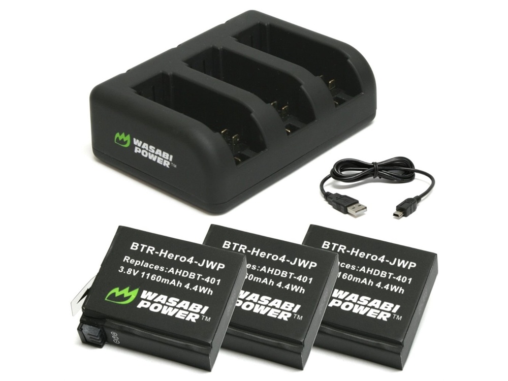 Wasabi Power Battery and Triple Charger for GoPro Hero4 (3-Pack)