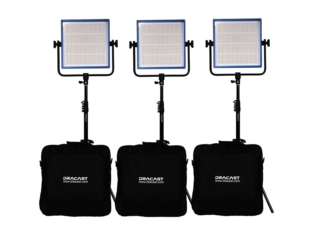 Dracast LED1000 Pro Daylight LED 3-Light Kit with V-Mount Battery Plates and Stands