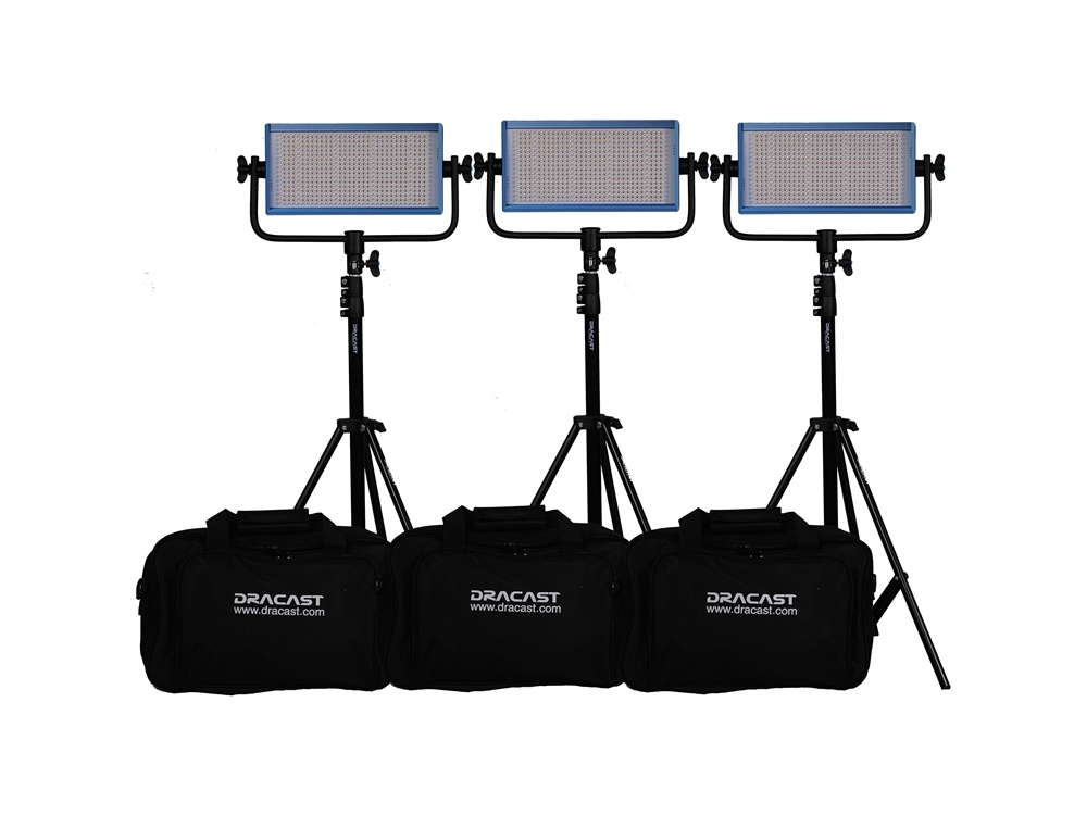 Dracast LED500 Pro Bi-Color LED 3-Light Kit with V-Mount Battery Plates and Stands