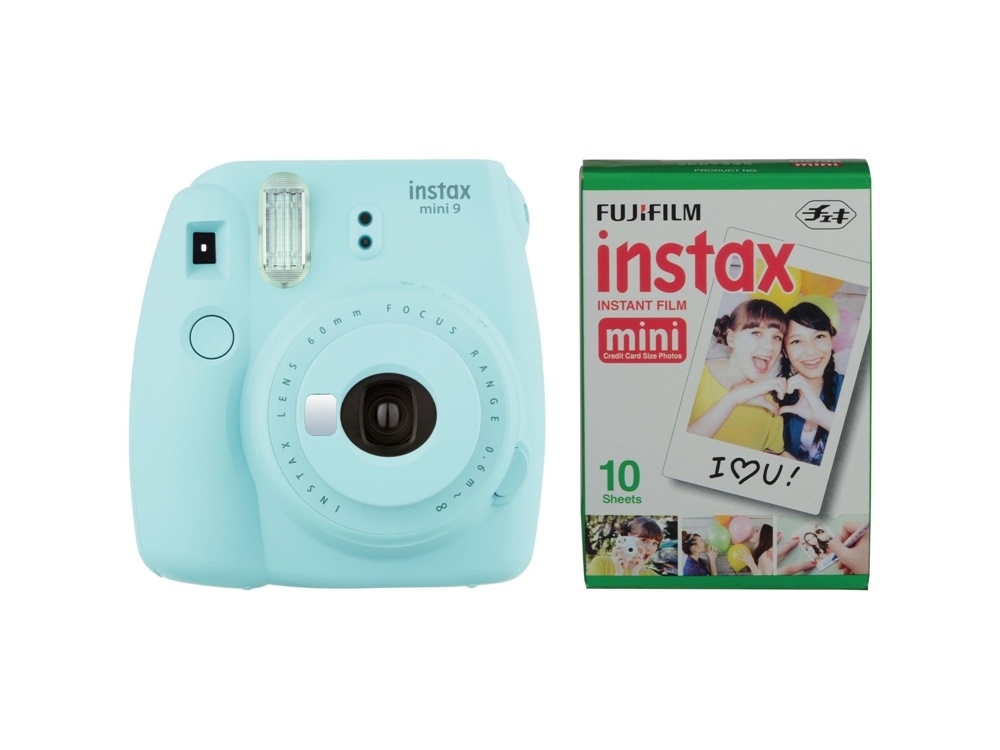 Fujifilm instax mini 9 Instant Film Camera with Instant Film Kit (Ice Blue, 10 Exposures)