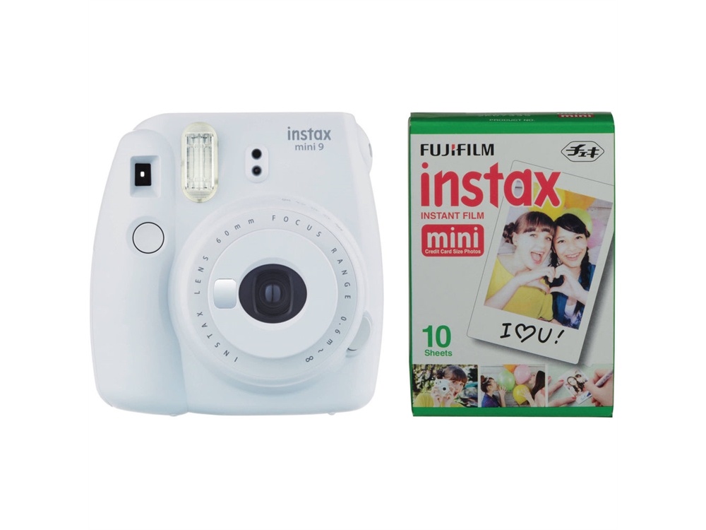 Fujifilm instax mini 9 Instant Film Camera with Instant Film Kit (Smokey White, 10 Exposures)