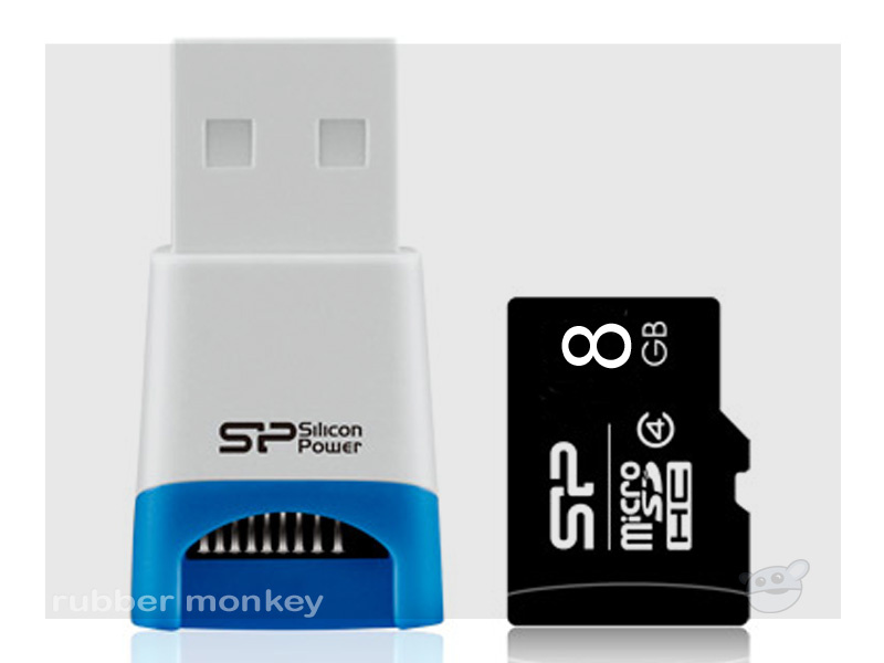 Silicon Power microSD 8GB Card with USB Reader