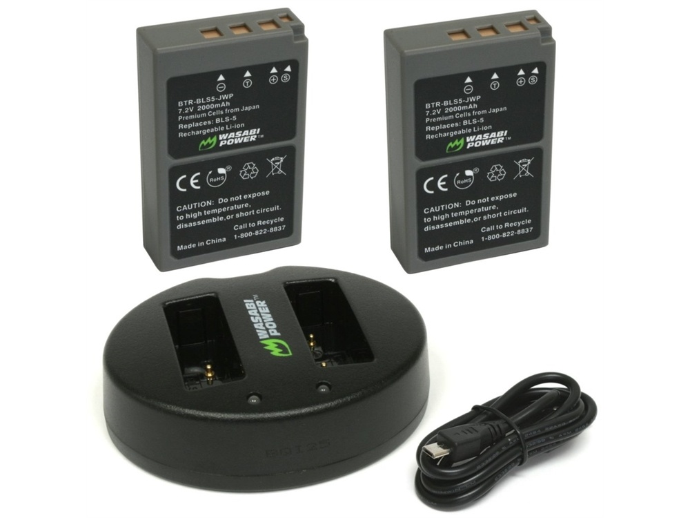 Wasabi Power Battery and Dual USB Charger for Olympus BLS-5 (2-Pack)