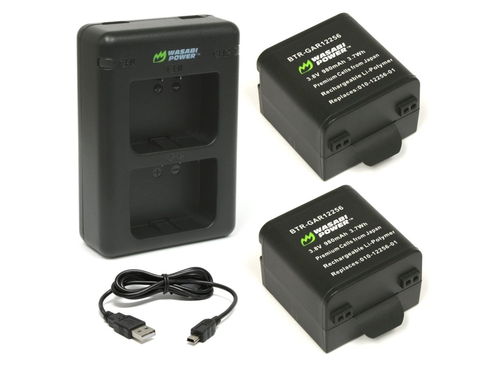 Wasabi Power Battery and Dual USB Charger for Garmin VIRB X and XE (2-Pack)