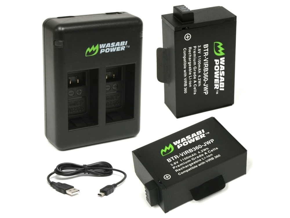 Wasabi Power Battery and Dual USB Charger for Garmin VIRB 360 (2-Pack)