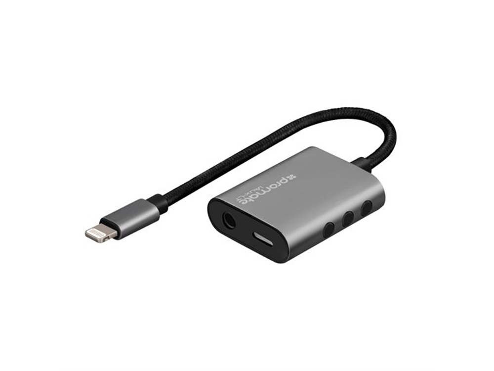 Promate Lightning to AUX Adaptor with Charging Support (Grey)