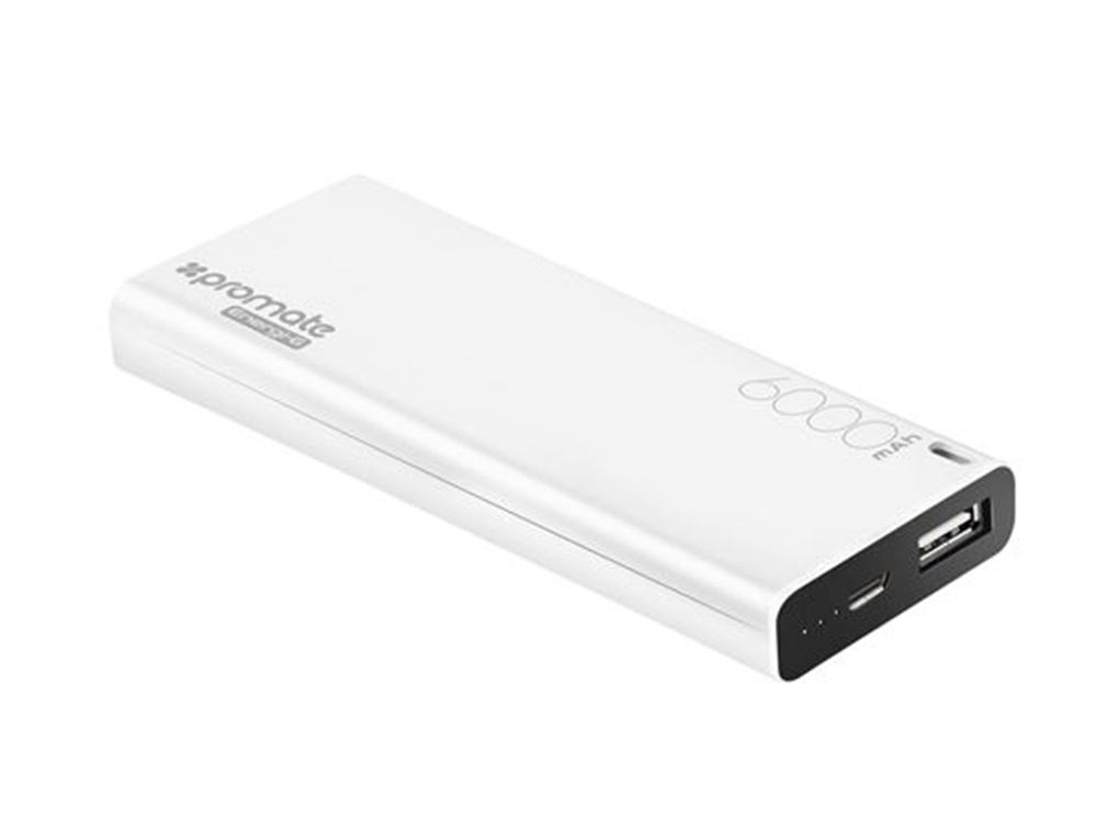 Promate 6000mAh Ultra-Sleek Portable Power Bank (White)