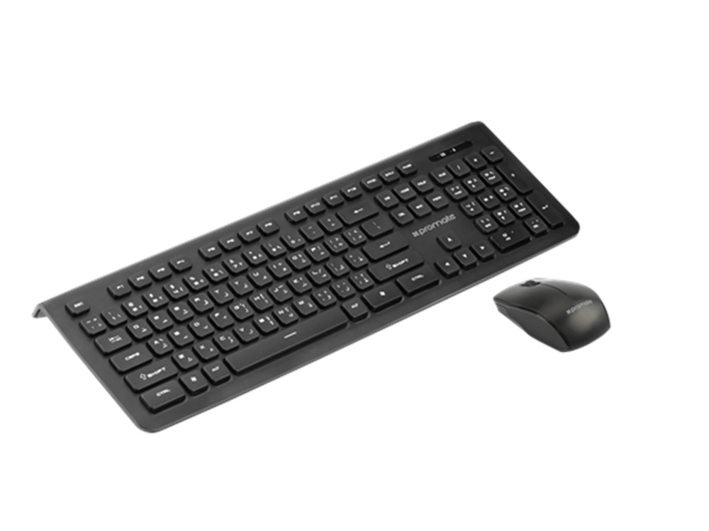 Promate Slim Ergonomic Wireless Keyboard & Mouse Combo (Black)
