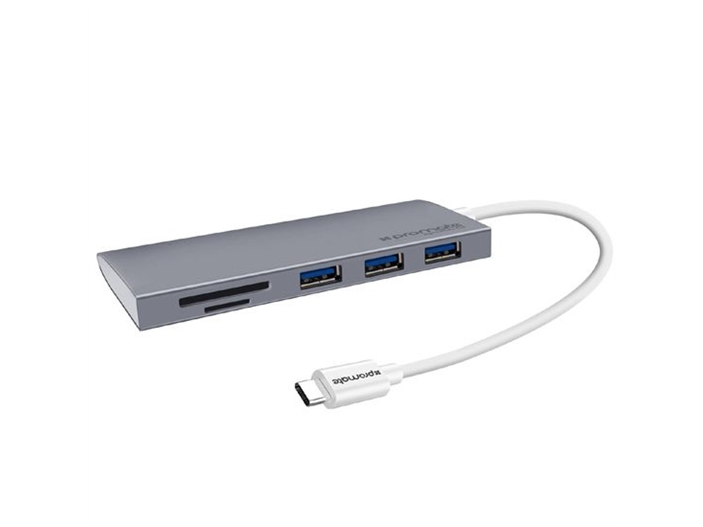 Promate USB Type-C Hub with 5Gbps Transfer Speed (Grey)