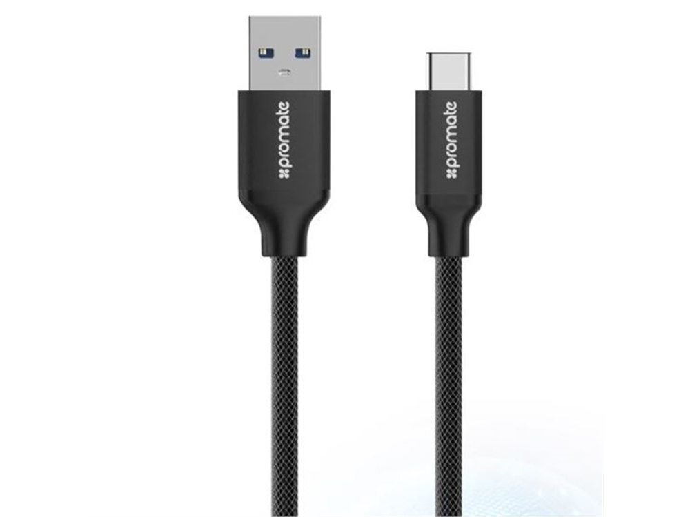 Promate Mesh Armoured USB Type-C to Type-A Data Cable (1.2 m, Black)