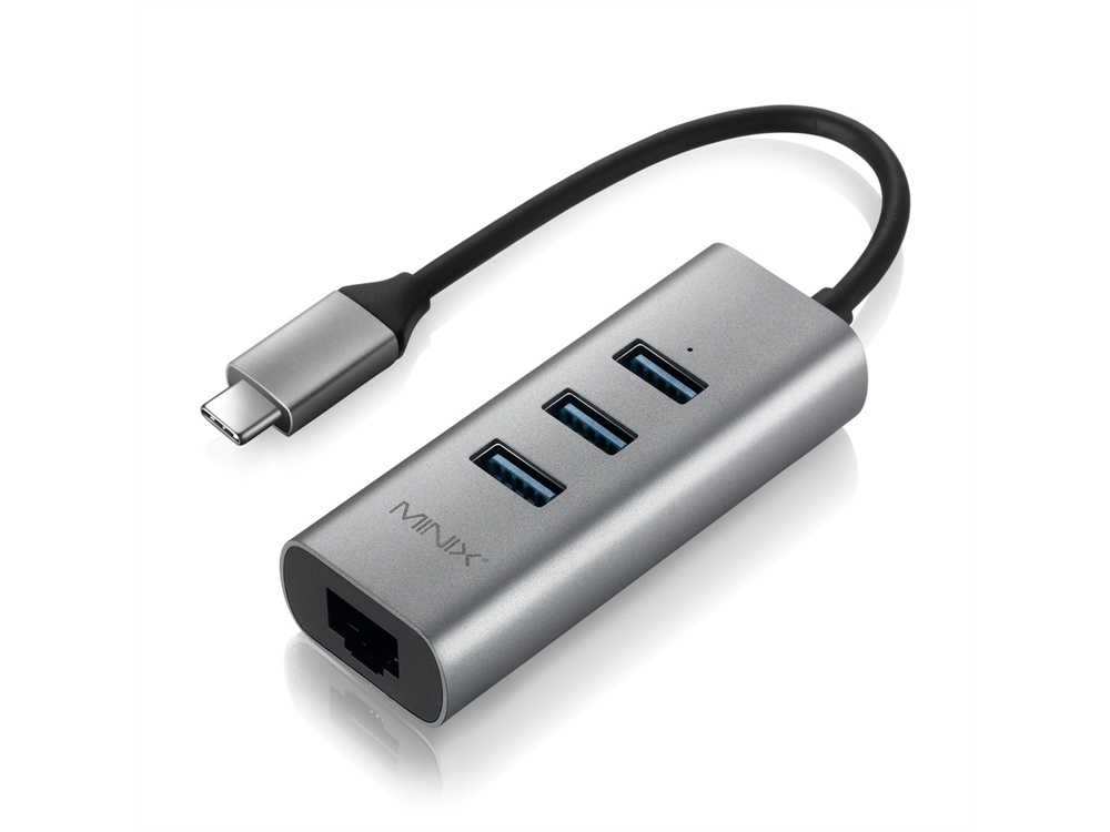 MiniX NEO C-UE USB-C to 3-Port USB 3.0 & Gigabit Ethernet Adapter (Space Gray)