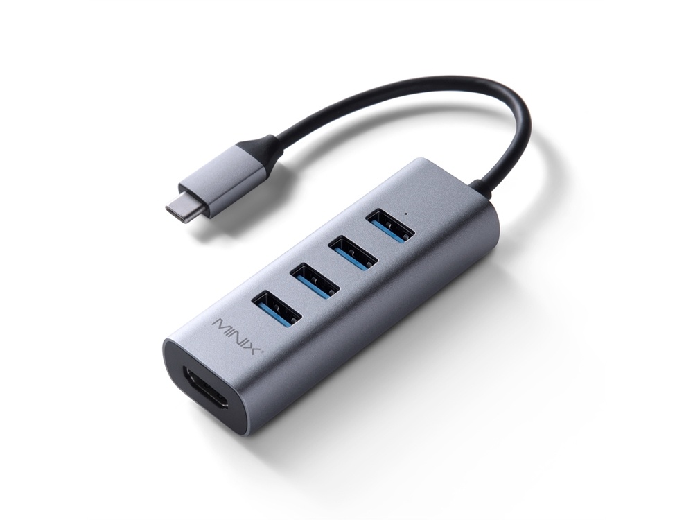 MiniX NEO C-UH USB-C to 4-Port USB 3.0 & 4K HDMI Adapter (Space Gray)
