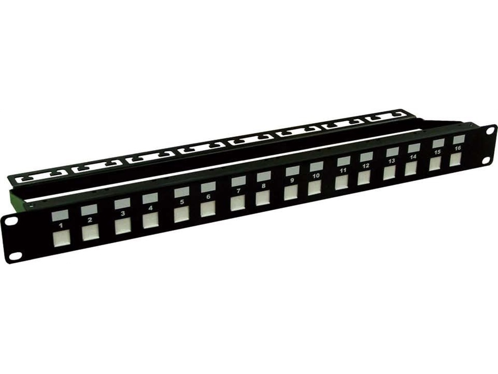 DYNAMIX 16 Port Unloaded Patch Panel with Shuttered Keystone Inserts