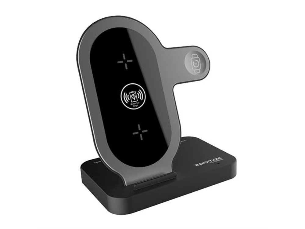 PROMATE Aurabase Fast Wireless Charging Stand for iPhone and Apple Watch (Black)