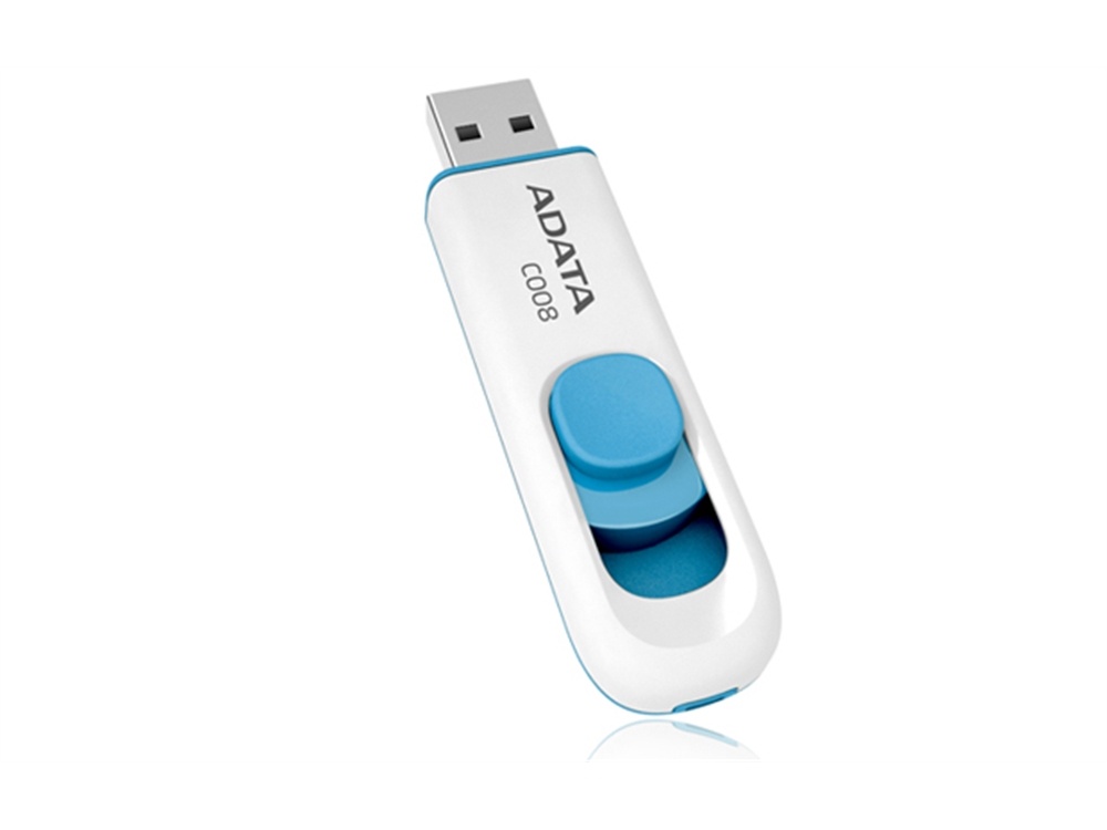 ADATA C008 8GB Retractable USB 2.0 Flash Drive (White/Blue)