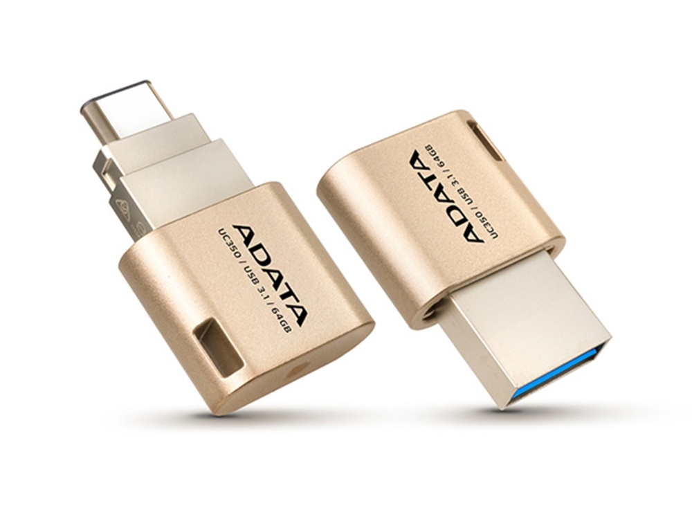 ADATA UC350 16GB USB 3.1 Type A/Type-C Flash Drive (Gold)