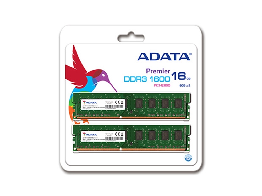 ADATA 16GB DDR3 1600MHz Unbuffered DIMM Desktop RAM Dual Module Kit (2 x 8GB)