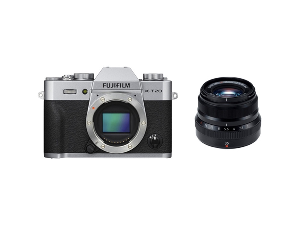Fujifilm X-T20 Mirrorless Digital Camera (Silver) with XF 35mm f/2 R WR Lens (Black)